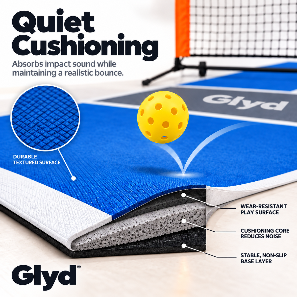 Glyd pickleball court mat and net