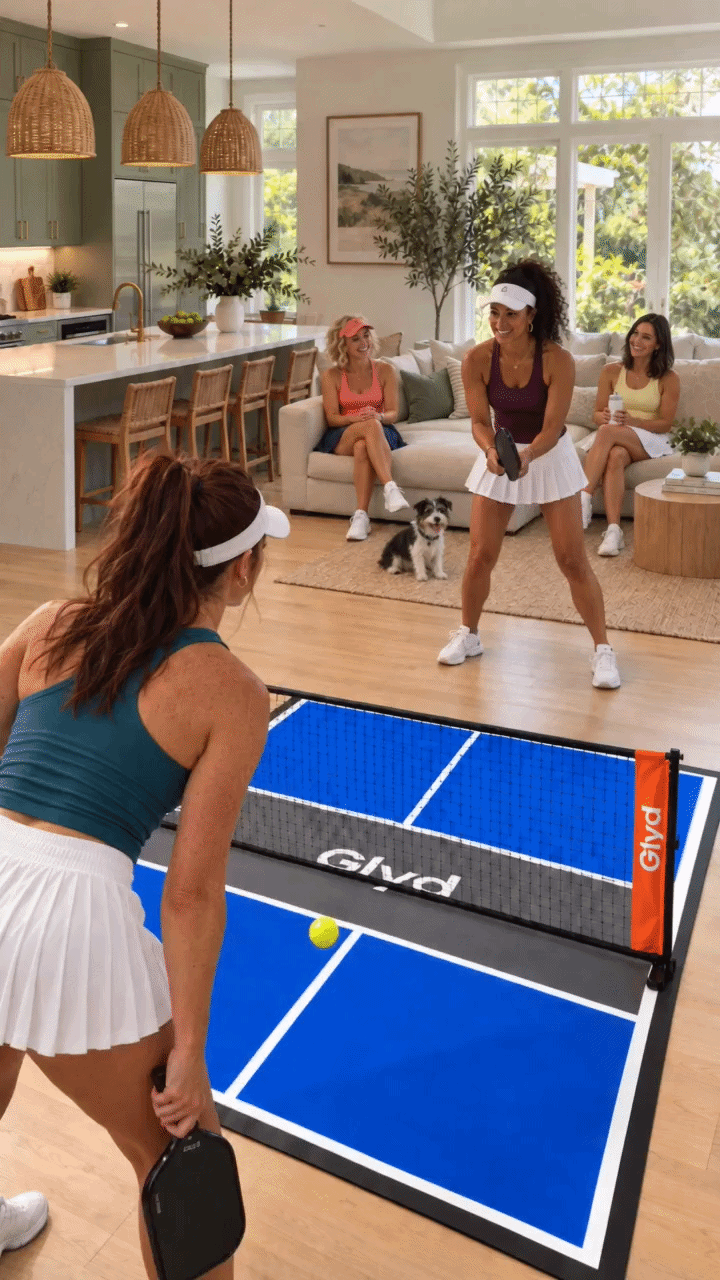 Glyd pickleball set demonstration, panel 1
